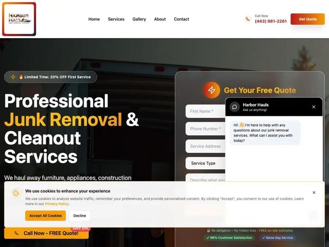 Harbor Hauls website built by Archos AI