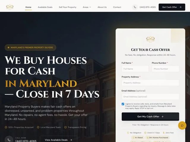 Maryland Property Buyers website built by Archos AI